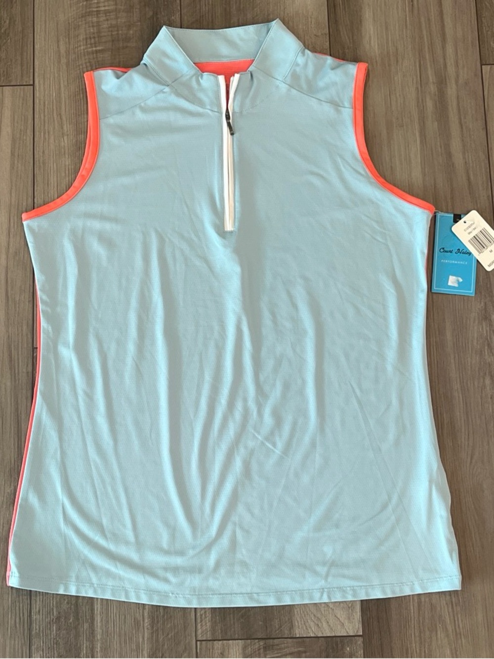 Sleeveless Light Blue and Coral Golf Top